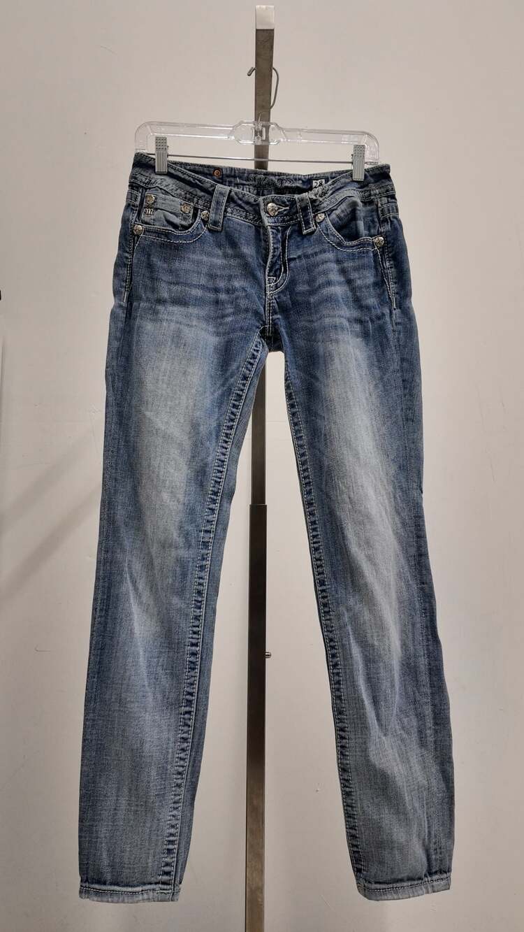 Miss Me Women’s Embellished Fleur-De-Lis Skinny Jeans – Blue (Size 28)